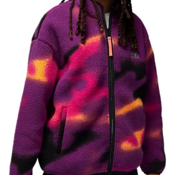 Nike Jordan Flight MVP Fleece Sherpa Wind Breaker Jacket Long Sleeve Size L - Picture 6 of 8